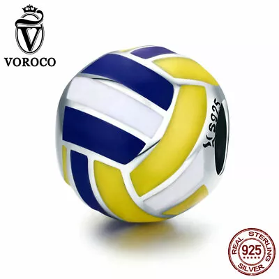 Voroco Free Ship 925 Sterling Silver Volleyball Pendant CZ For Bracelet Necklace • $12.55