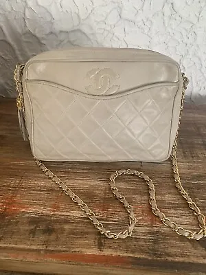 Vintage Chanel Cream Leather Camera Bag 1986-1988 • $1500