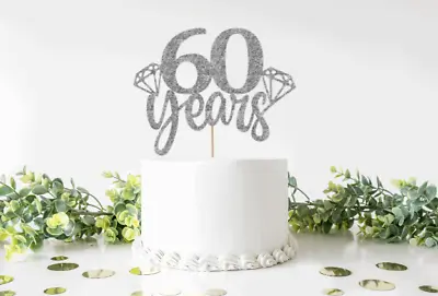 £4.99 • Buy Diamond Wedding Anniversary Cake Topper 60th Anniversary Silver Double Sided 