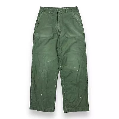 Vintage Army Pants OG-107 Utility Trousers Sateen 1969 USA Vietnam 31x29 Paint • $59.99