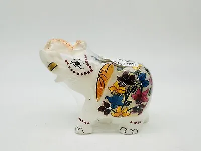 White Marble Stone Elephant Statue Trunk Up Hand Painted India NWT • $35