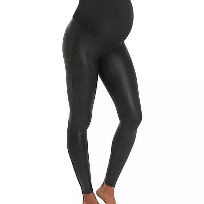 Spanx Mama Black Faux Leather Maternity Leggings Size M • $49.99