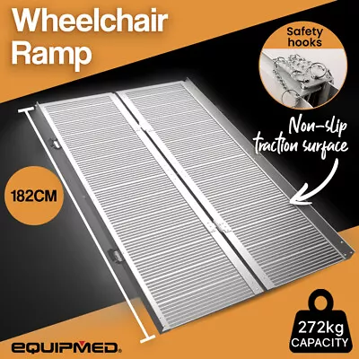 EQUIPMED Folding Wheelchair Ramp 182cm 272kg Rated Portable Access Aluminium • $264