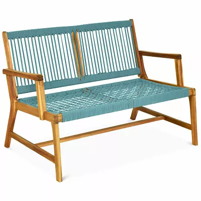 Garden Acacia Wooden Bench Chair Outdoor Patio Rope Loveseat Seating Furniture • £89.95