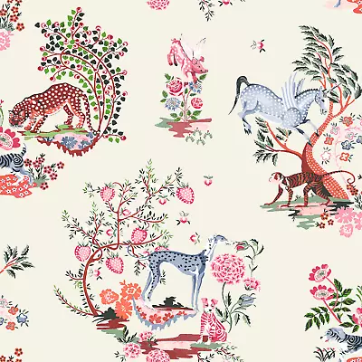 Muriva Painted Kingdom Cath Kidston Wallpaper Quirky Animals Floral Cream 182542 • $45.99