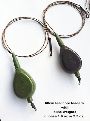 Three Carp Fishing Lead Core Leaders With Choice Of Inline Weights Reinforced • £9.99