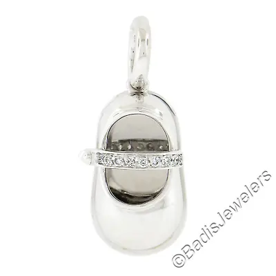 Aaron Basha 18K White Gold Pave Diamond Lucky Baby Shoe Charm Pendant W/ Bail • $1198.40