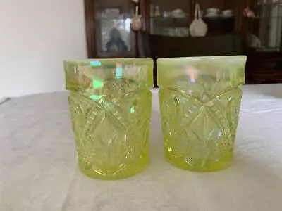 2 Pair Vintage Mosser Opalescent Vaseline Uranium Tumblers Excellent • $24