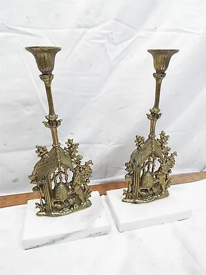 Brass Mantle Lusters Candlestick Taper Candle Holders Honey Bear Bee Hive Lustre • $179.99