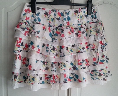 £9.99 • Buy TED BAKER ~ Silk Cotton Splash Print Ruffle Rara Short Skirt – Size 2