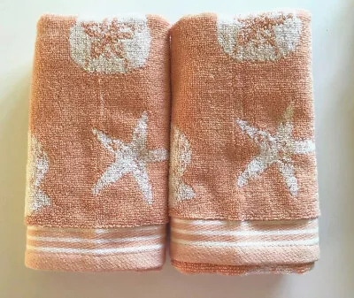 Shell Sand Dollar Starfish Hand Towels Guest Bathroom Beach House Set Of 2 Pink • £30.31