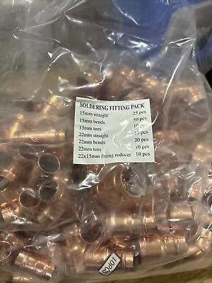 Solder Ring Copper Fittings 15/22mm-Elbow-Tees-Coupler-Reducer 135 Piece • £83