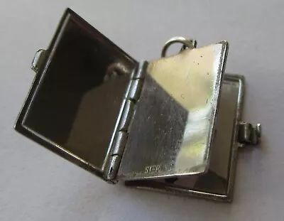 Vintage Sterling Silver Photo Album Book Locket Charm Art Deco Pinstripe • $38.99