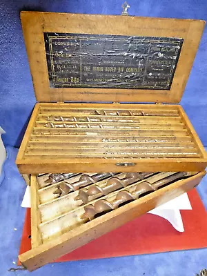 1884/1887 Vintage Irwin Auger Bit Co Set Carpentry Tool Wood Box Victorian Tools • $49.99