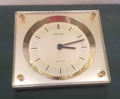 Vintage Seiko Desk Clock QP111G Brass Gold Tone Quartz Japan Movement MCM Style • $23.70