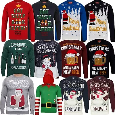 Mens Christmas Novelty Jumper Crew Neck Knitted Funny Santa Elf Xmas Sweater Top • £19.99