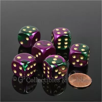 NEW Set Of 6 Green Purple Gemini D6 Dice Six Sided RPG D&D Game 16mm Chessex D6s • $6.99