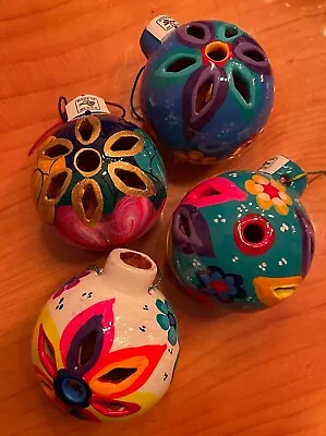 Set Of 3 Handmade Mexican Talavera Sphere Shaped Christmas Ornaments Super Fast • $35
