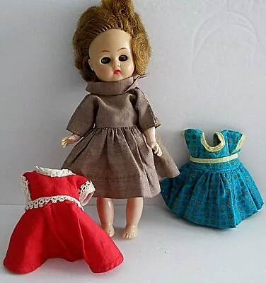 Vintage Ginger Doll 8  3 Outfits Ginger Auburn Hair Hard Plastic Walker DR • $30