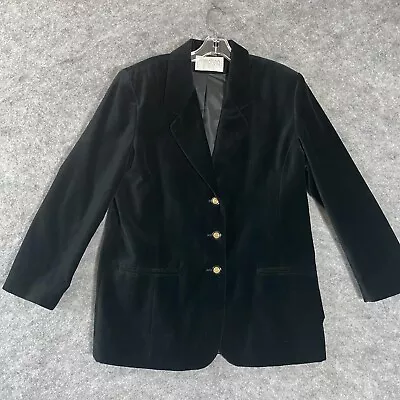 Vintage International Scene Velvet Blazer Women's 13/14 Black 3 Button • $24.97