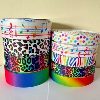 RAINBOW Pride Music Leopard Dots Printed Cake Craft Gift Wrap Grosgrain Ribbon • £1.58