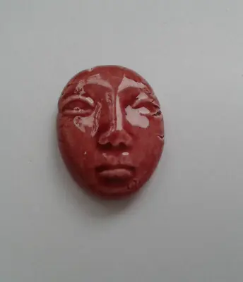 Handmade Glazed Porcelain Face/Head Cabochon. Red 28mm Art Doll/Beading/Brooch • £7.85