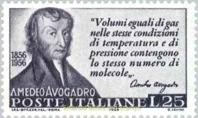 EBS Italy 1956 - Amedeo Avogadro Scientist - Unificato 802 MNH** • $1.95