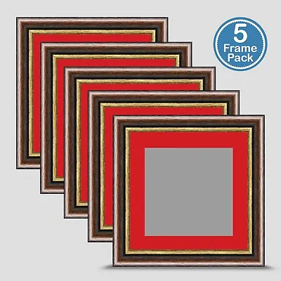 Photo Frame Brown Gold 7x7 Inch Multi Pack X5 Incl Bright Red Mount 5x5 Print • £41