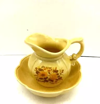 Vintage McCoy Pottery Pitcher & Bowl Basin # 7528 Yellow With Flowers USA • $22.95