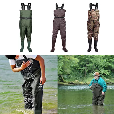 Waterproof Chest Waders Nylon 2-Ply Rubber Bootfoot 6-13 Size Hunting Fishing • $36.58