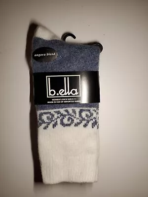 B. Ella Ladies Angora Wool Blend Plush Crew Socks Ivory Denim  • $18