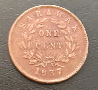 Sarawak British Malaysia 1937 One Cent Coin C.v. Brooke Rajah - Free P+p • £4.99