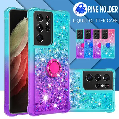 $13.69 • Buy For Samsung S21 S20 FE Ultra S10 S9 S8 Plus Case Clear Liquid Glitter Ring Cover