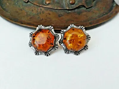 Vintage BALTIC AMBER Sterling Silver 925 Clip On Earrings Art Deco Poland • $39.50