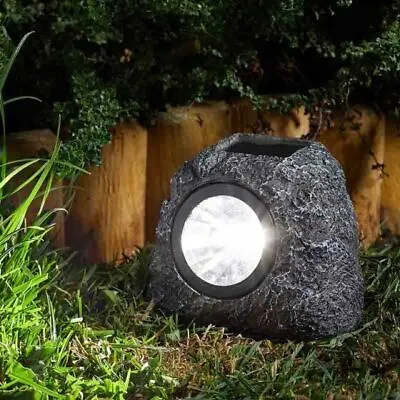 4x Solar Powered Rock LED Spotlights Decorative Stone Patio Path Lawn Lights • £19.99