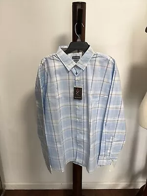 Van Heusen Blue Plaid Never Tuck Regular Fit Long Sleeve Button Down Shirt XXL • $10