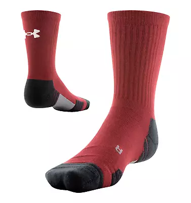 Under Armour Team Cushioned Sweat Wicking Crew Socks Maroon  Mens Size 8-12 • $11.96