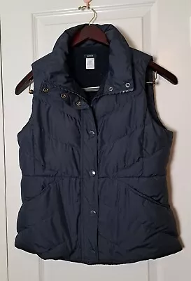 J Crew Womens Down & Feather  Puffer Vest Navy Sherpa Fleece Lined Jacket Size S • $24.20