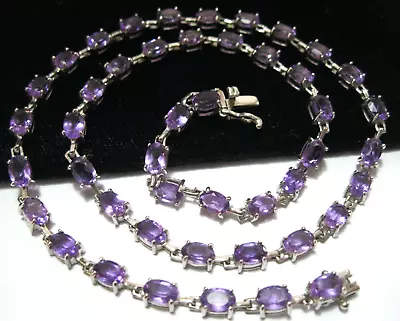 Sterling Silver Natural Amethyst Tennis Necklace 18  Long Fully Hallmarked 19.5g • £120