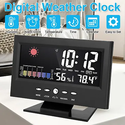 $12.48 • Buy LED Digital Alarm Clock Snooze Calendar Hygrometer Weather Color Screen Display