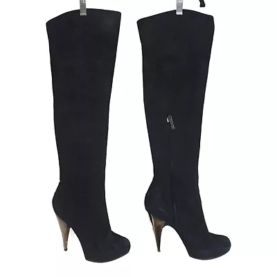 Giuseppe Zanotti Womens Boots OTK Black Suede Leather Thigh High Heel Shoe 40 10 • $225