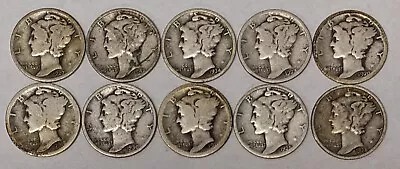 Mercury Silver Dimes 10 Different Date • $3.25