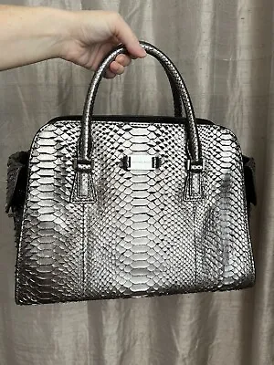 Michael Kors Collection Handbag Gia Python Snakeskin Leather Pewter Gray • $400
