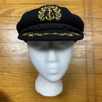 Aegean Greek Fisherman’s Captain Cap Size 56-7 Black Gold Embroidered Athens VTG • $31.91