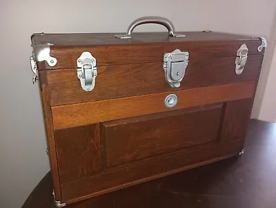 Vintage Union 7-Drawer Oak Wood Machinist Tool Box Chest With Tools • $349