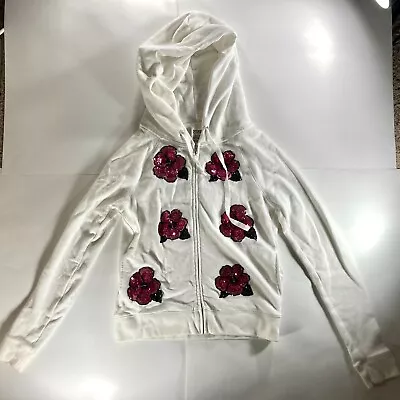 Victoria's Secret Pink Hawaii Sequin Hibiscus Flower White Zip Hoodie Medium • $79.95