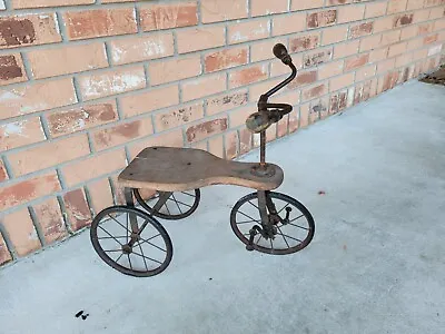 Antique  Metal And Wood Tricycle Scooter Childs Pedal Toy • $60