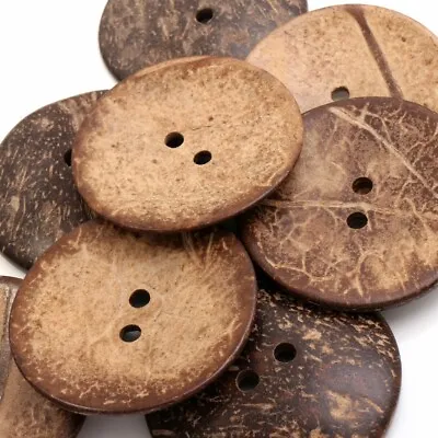 10x 50mm Large Brown Wooden Coconut Button Sewing Round 2 Holes Button Sweater • $6.99