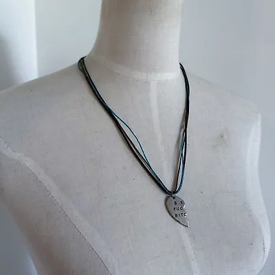Y2k Half Heart Friendship Necklace Blue Silver Retro Necklace  • £9.30