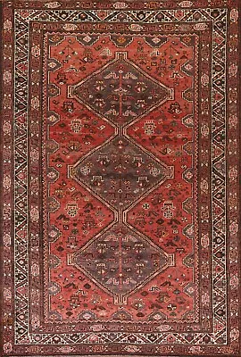 Area Rug 7x9 Ft.Vintage Geometric Floral Qashqai Handmade Wool Living Room Rug • $1319.40